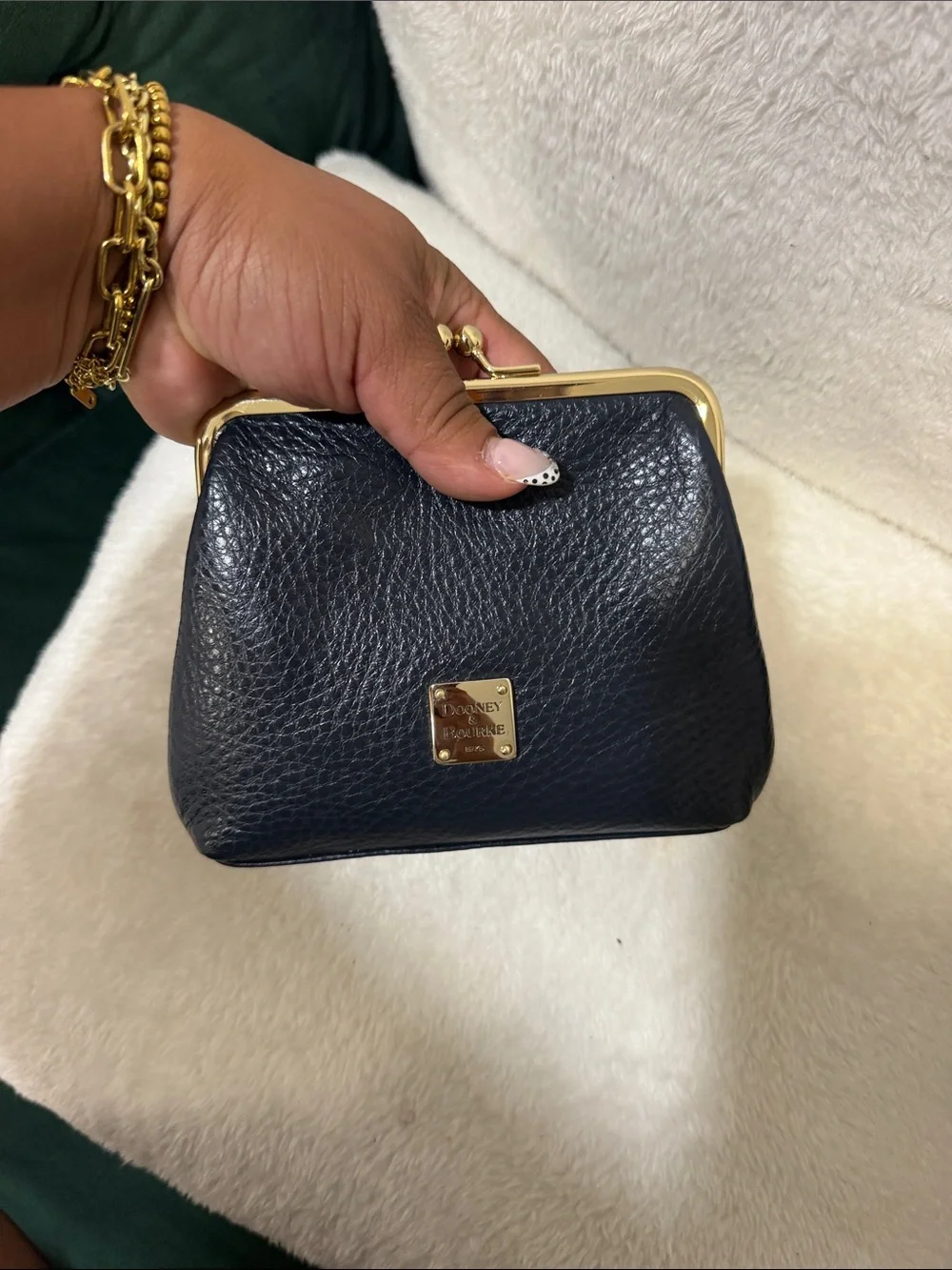 Dooney & Bourke Black Leather Kiss-Lock Coin Purse with Gold Hardware